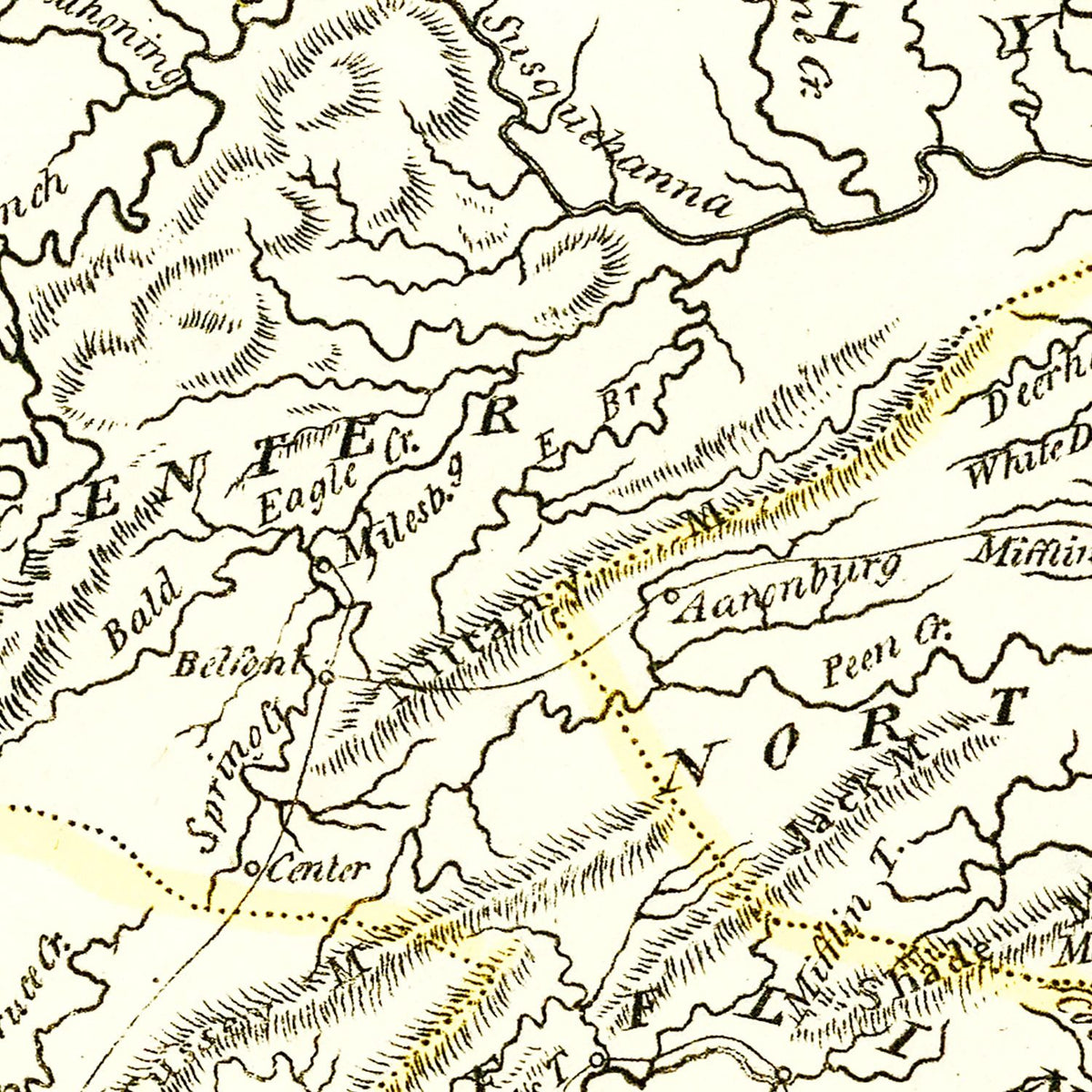 Restored historic details from the 1804 state map of County, Pennsylvania