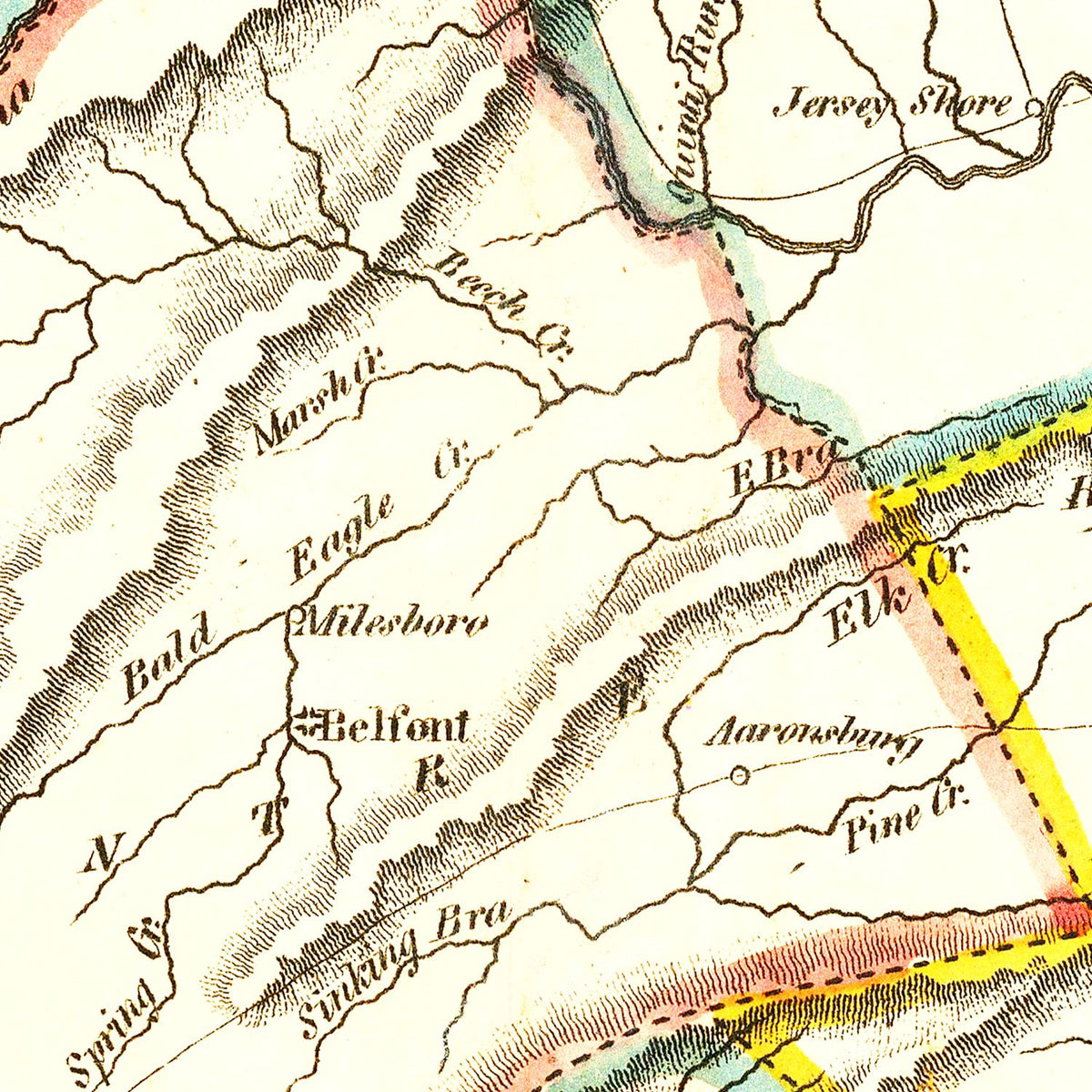 Restored historic details from the 1814 state map of County, Pennsylvania