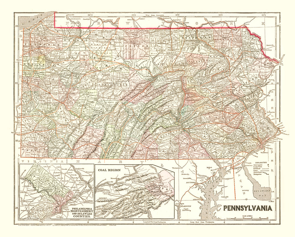 Vintage Map of Pennsylvania 1856 print style example