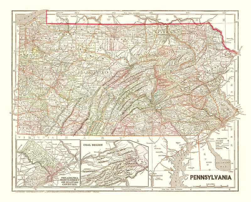 Size comparison using Vintage Map of Pennsylvania 1856