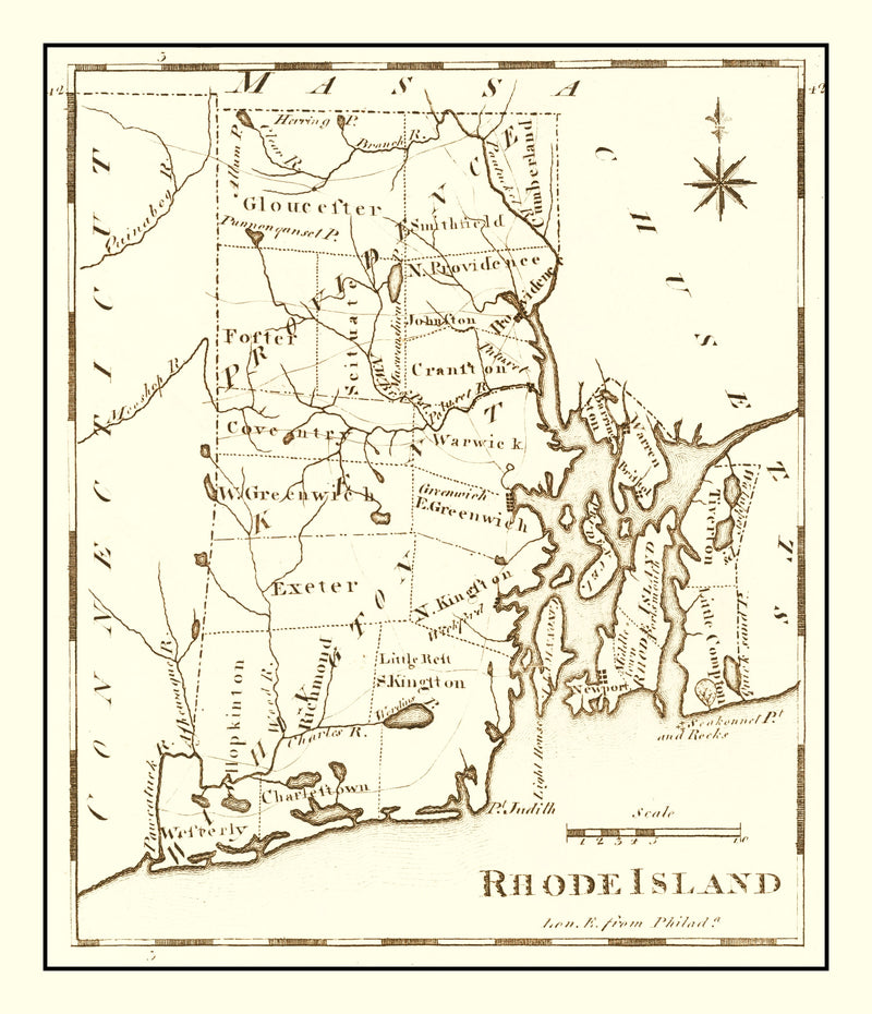 Size comparison using Vintage Map of Rhode Island 1795