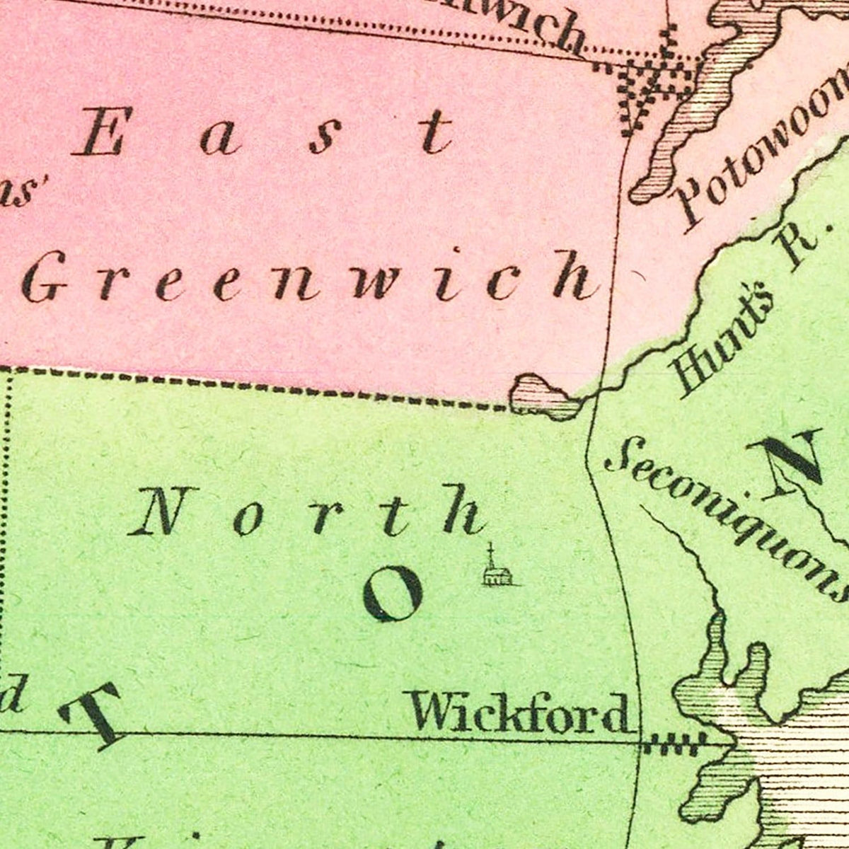 Restored historic details from the 1838 state map of County, Rhode Island