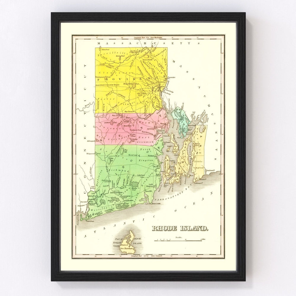 Rhode Island Vintage Map 1838