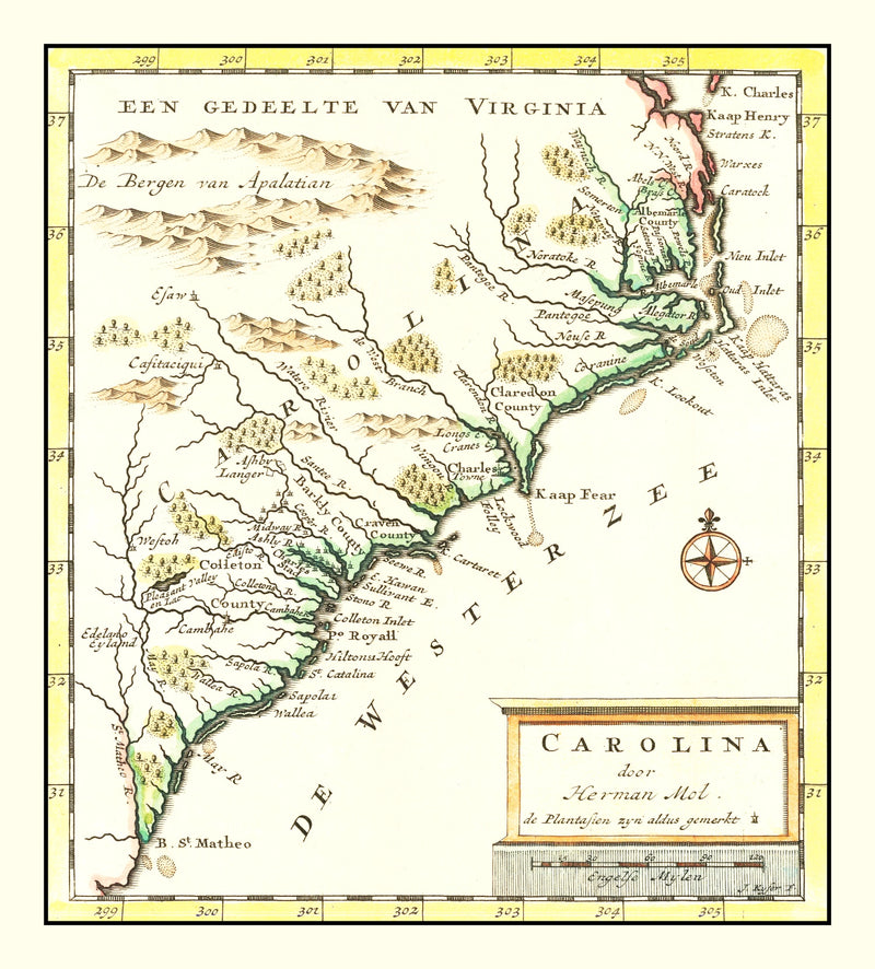 Size comparison using Vintage Map of South Carolina 1721