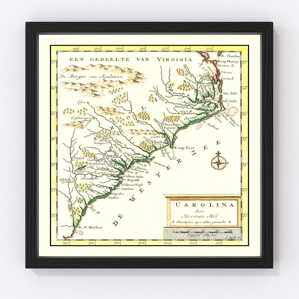 South Carolina Vintage Map 1721