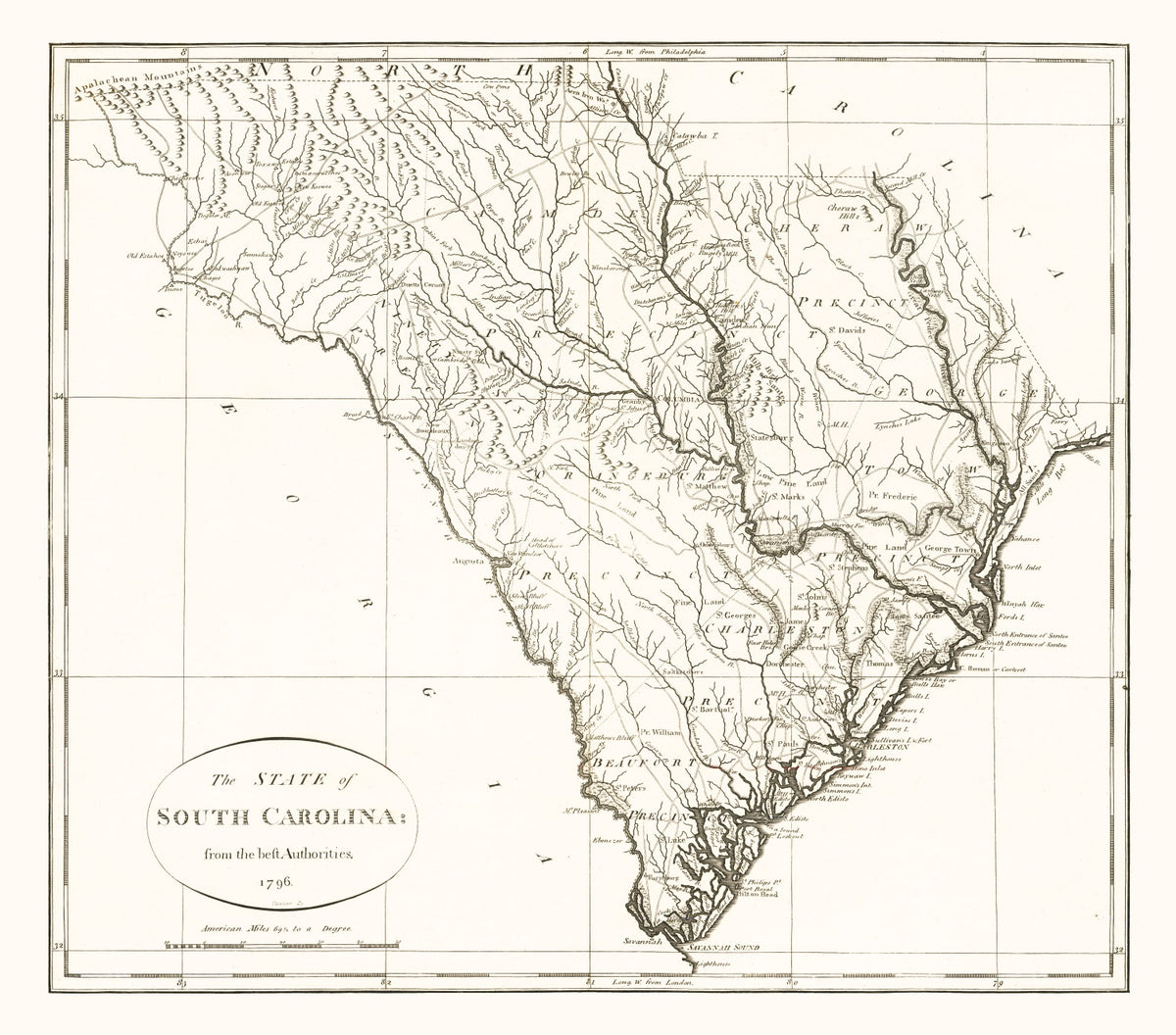 Preview of Vintage Map of South Carolina 1796
