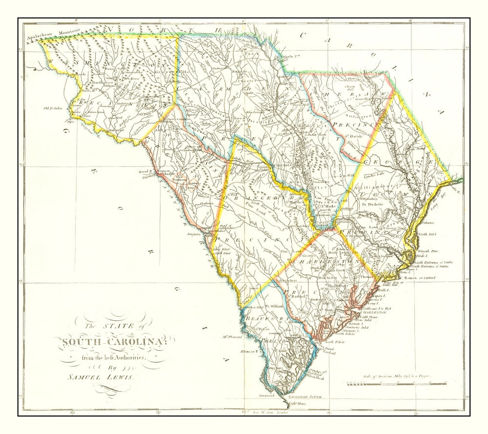 Vintage Map of South Carolina 1814 print style example