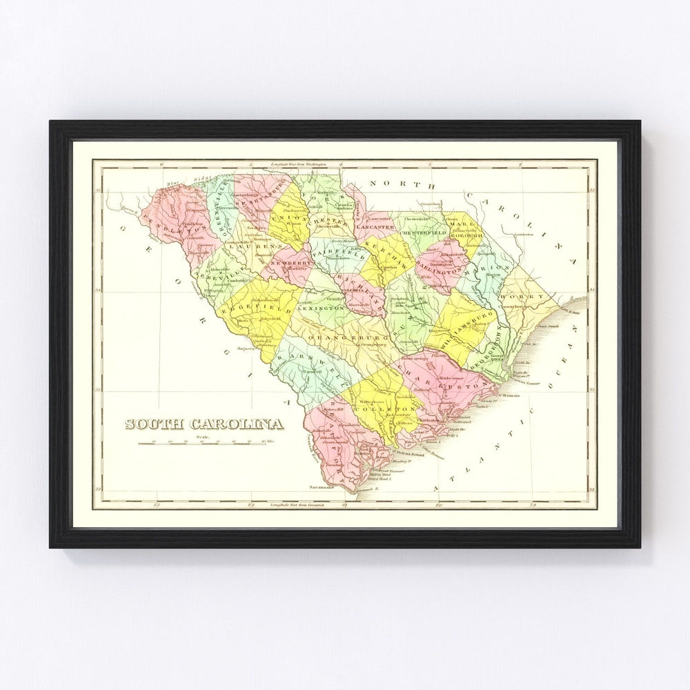 South Carolina Vintage Map 1824