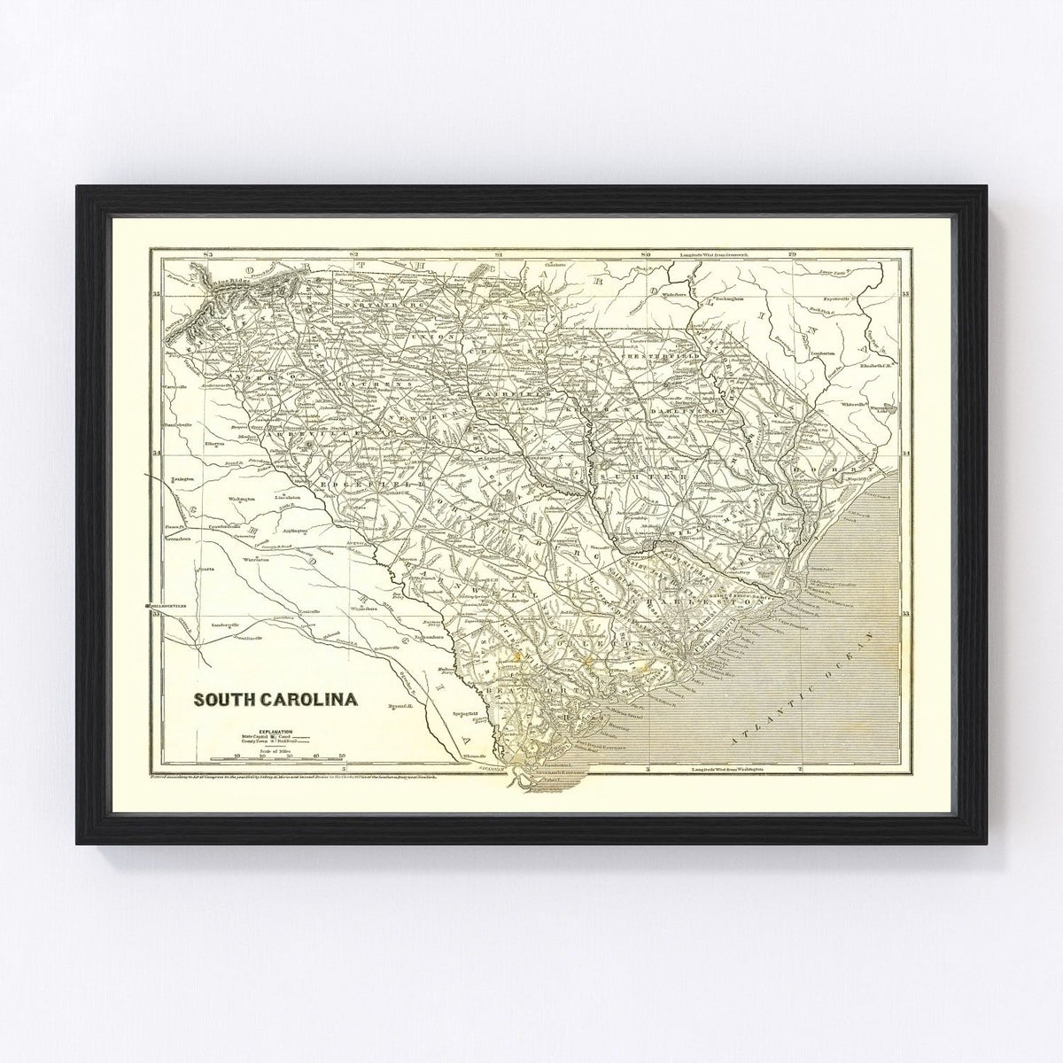 South Carolina Vintage Map 1843