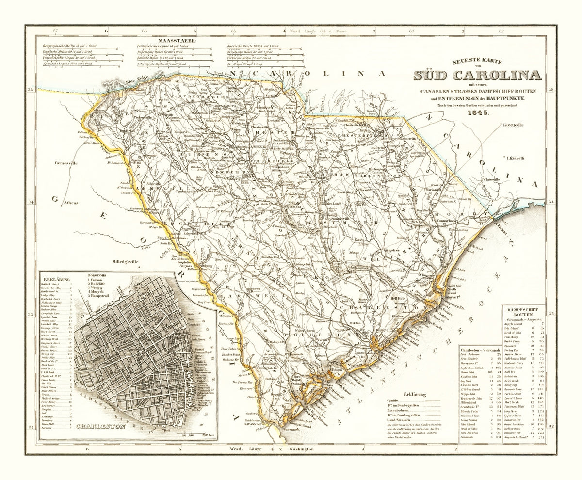 Preview of Vintage Map of South Carolina 1845