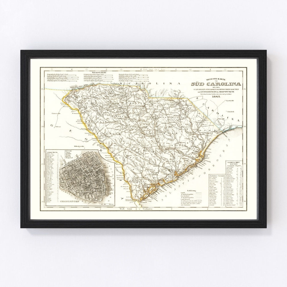 South Carolina Vintage Map 1845