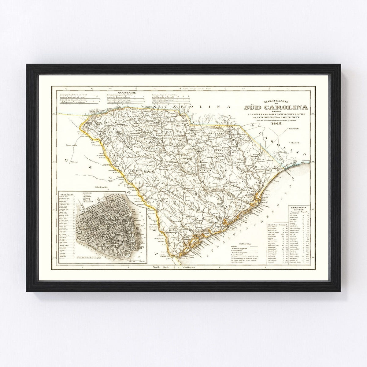 South Carolina Vintage Map 1845