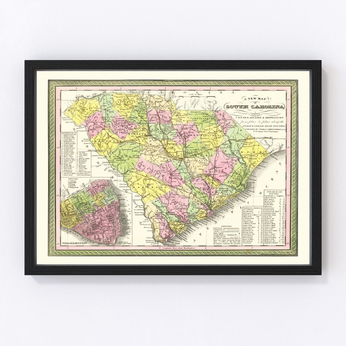 South Carolina Vintage Map 1854