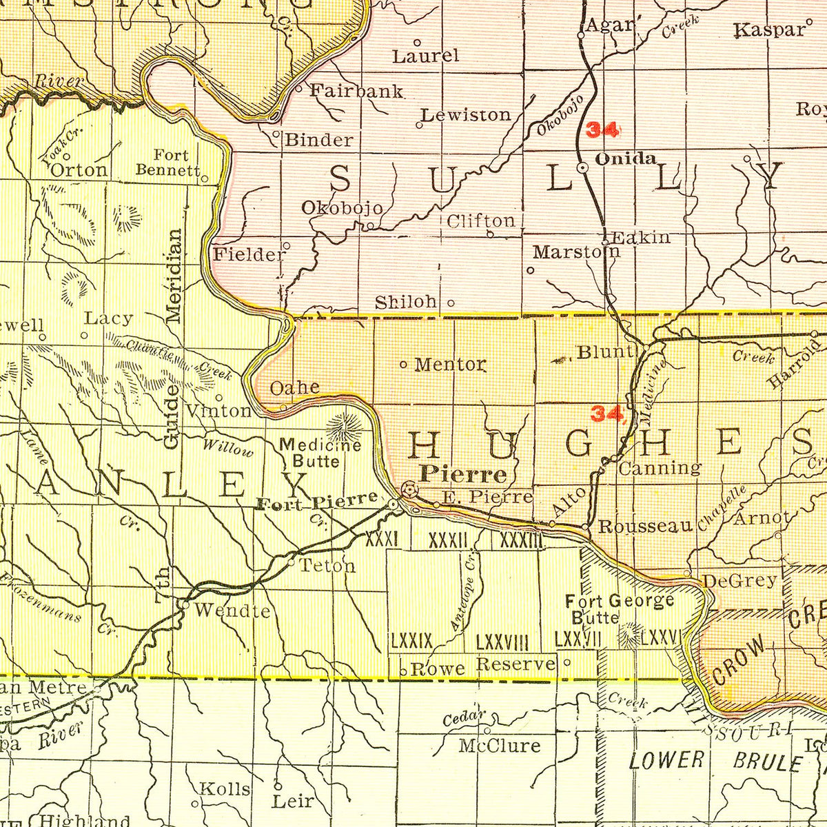Restored historic details from the 1917 state map of County, South Dakota