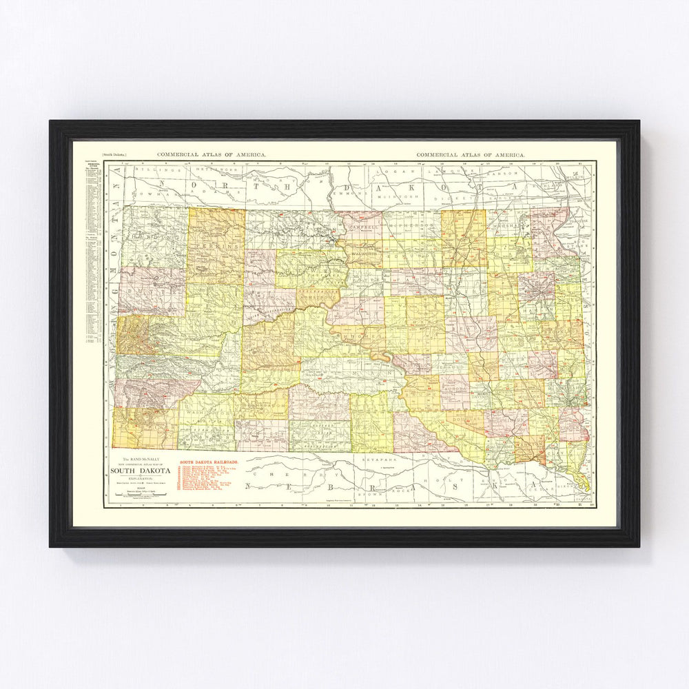South Dakota Vintage Map 1917