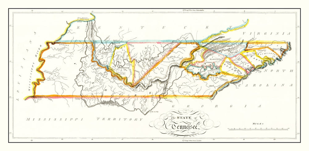 Vintage Map of Tennessee 1814 print style example
