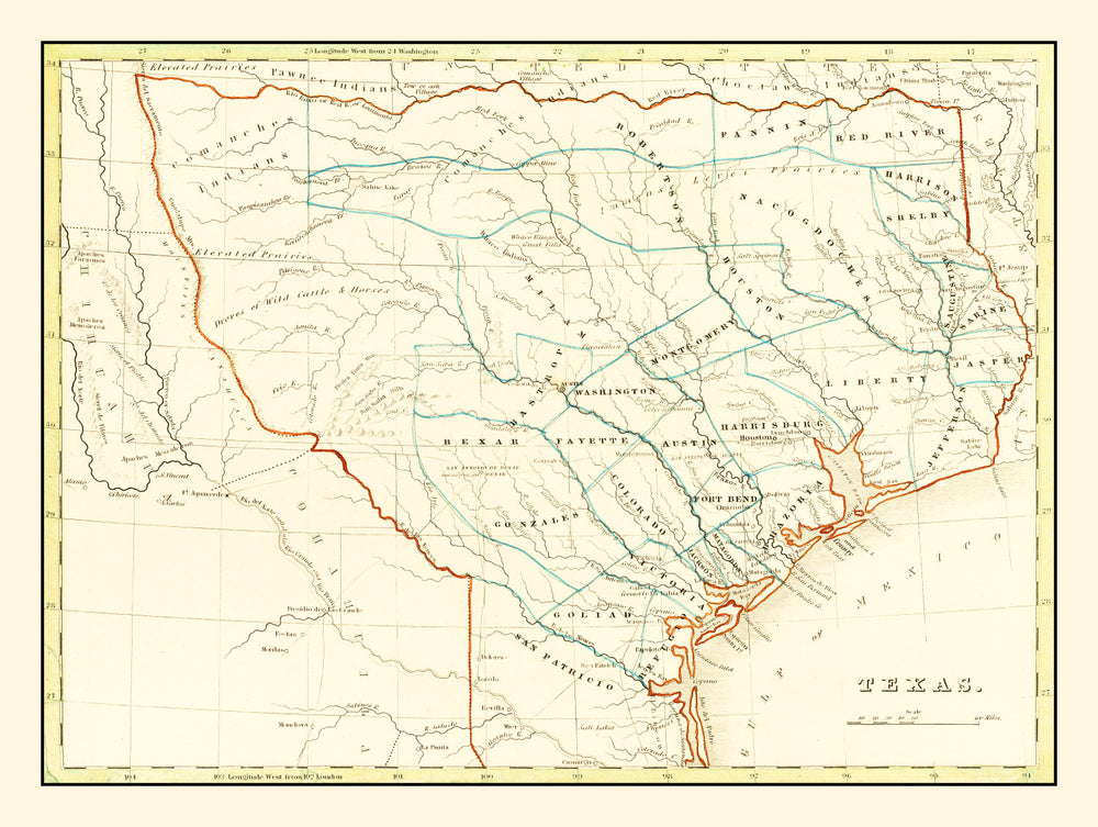 Vintage Map of Texas 1835 print style example