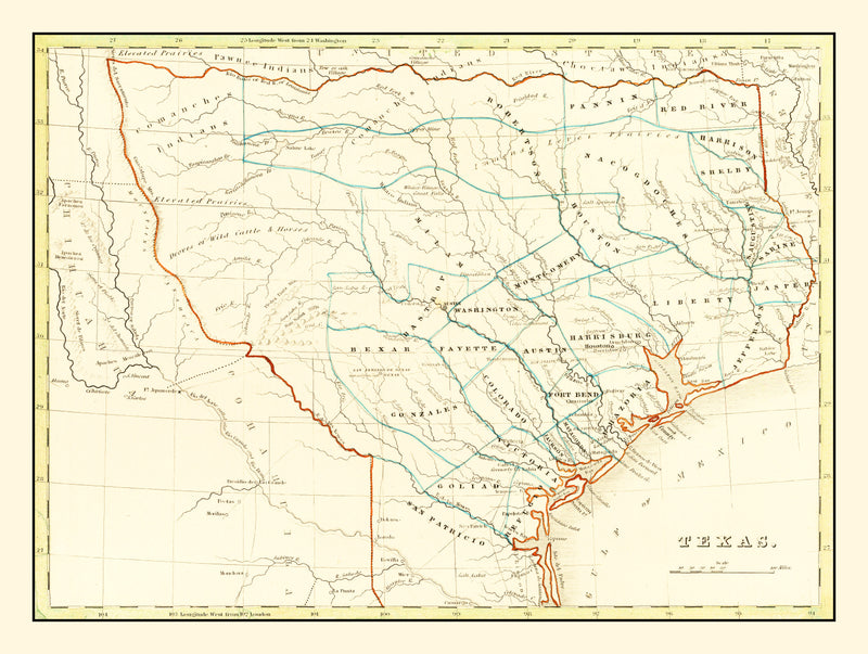 Size comparison using Vintage Map of Texas 1835