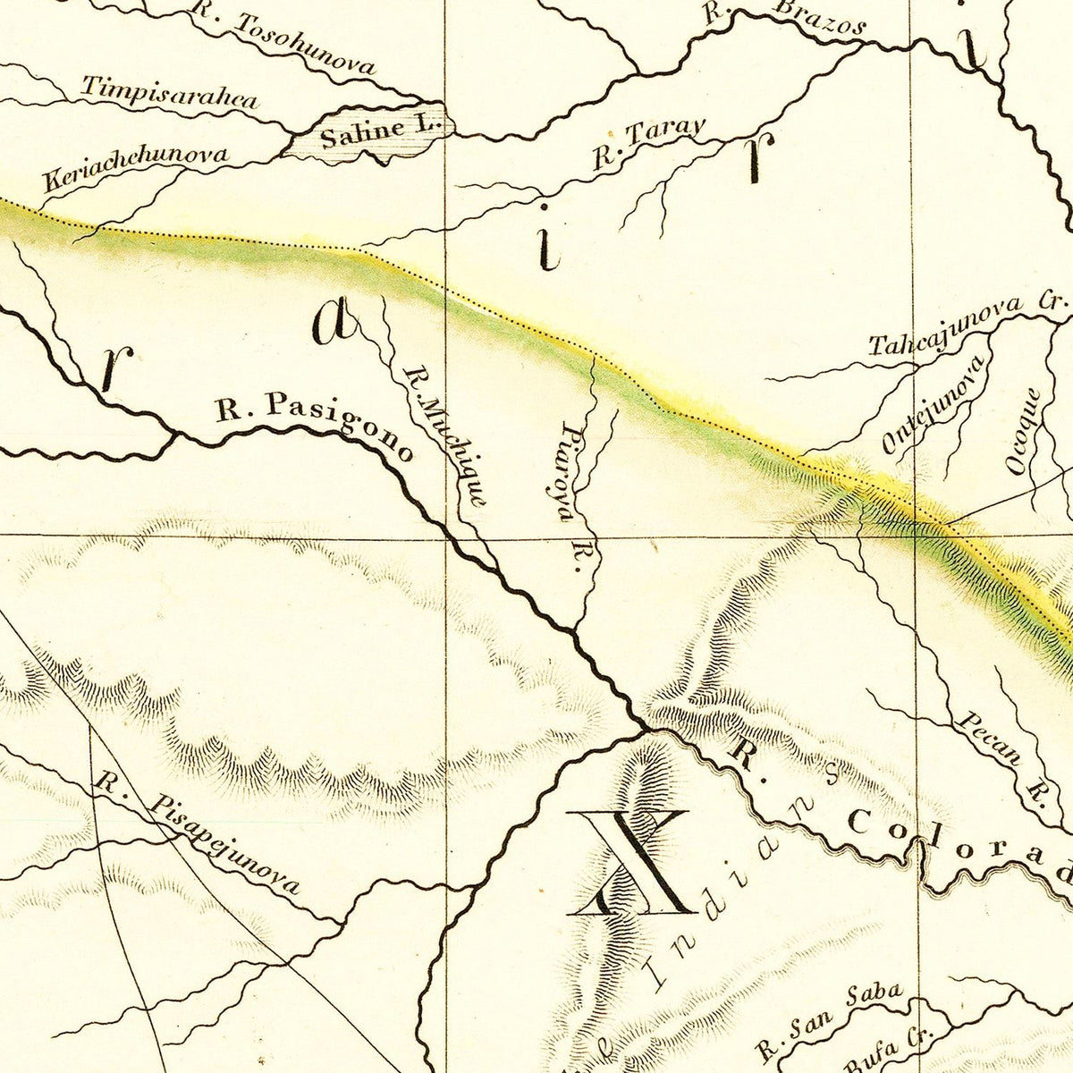 Restored historic details from the 1841 state map of County, Texas