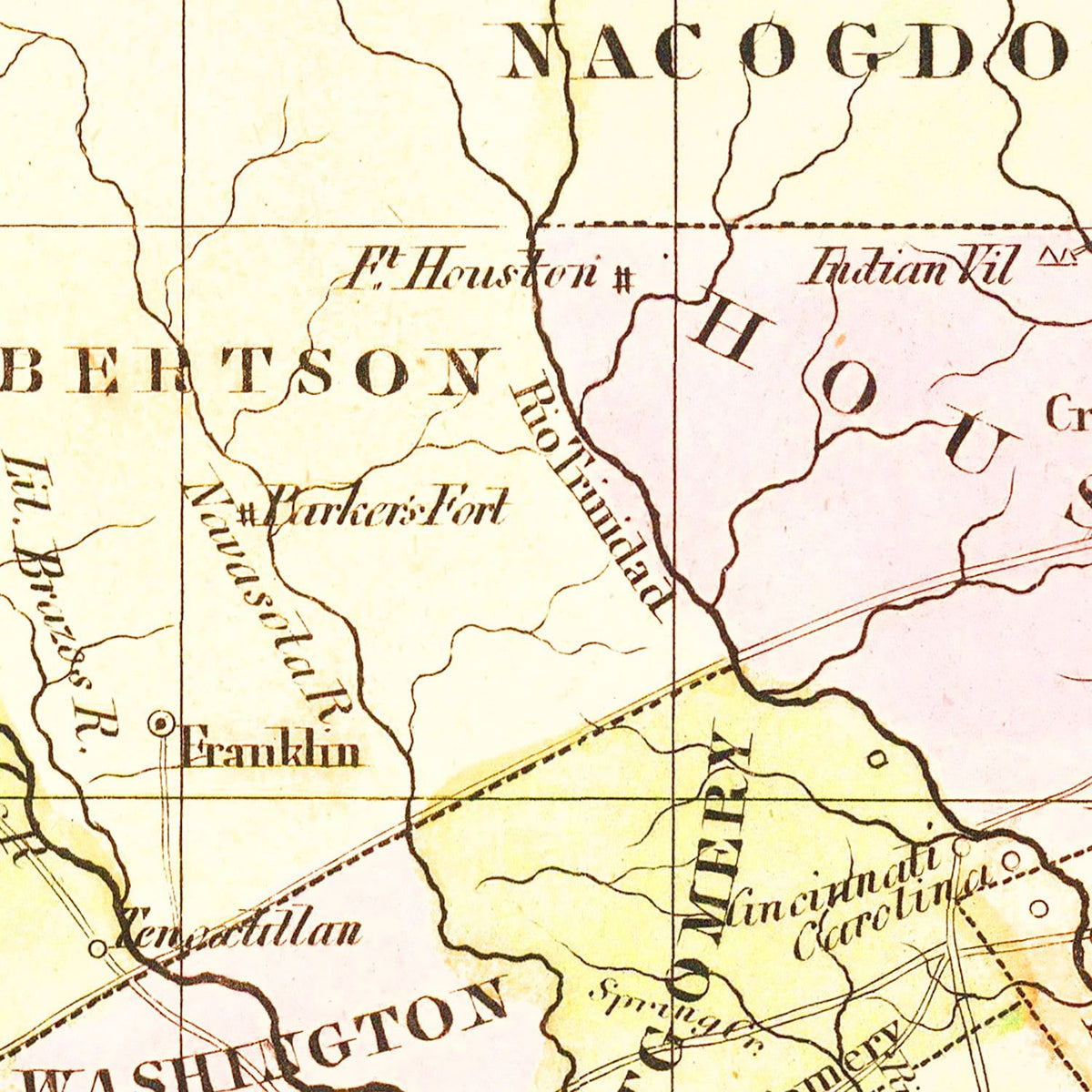 Restored historic details from the 1842 state map of County, Texas