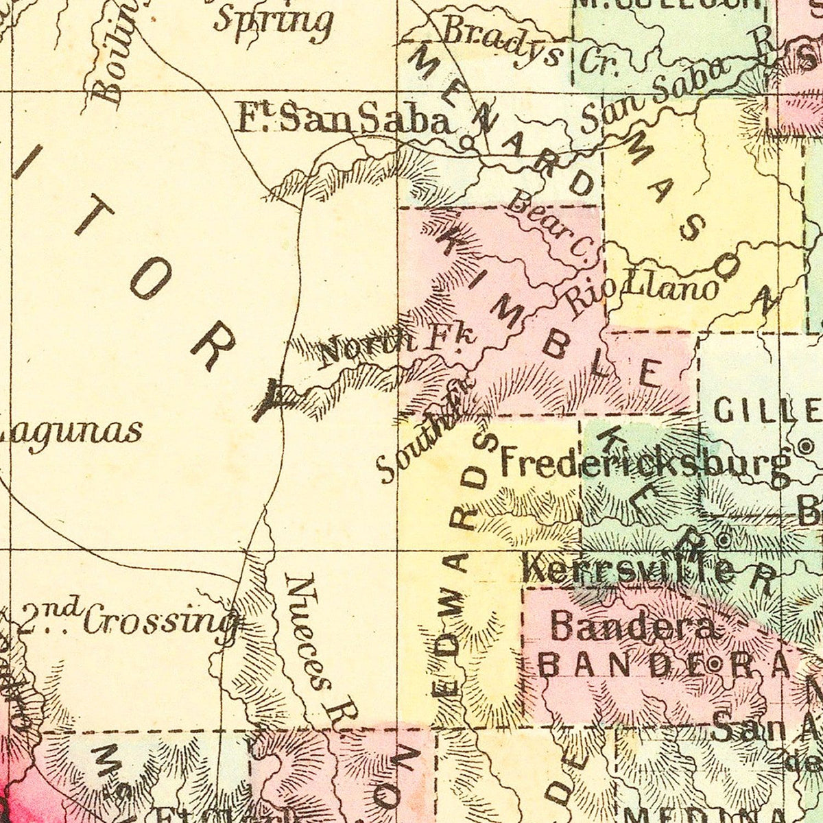 Restored historic details from the 1860 state map of County, Texas