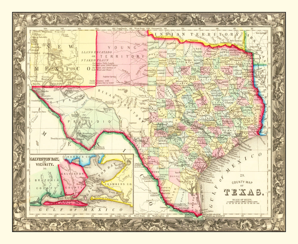 Vintage Map of Texas 1860 print style example
