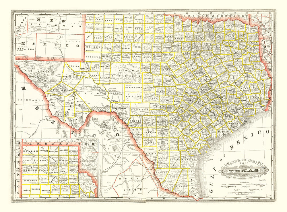 Vintage Railroad Map of Texas 1888 print style example