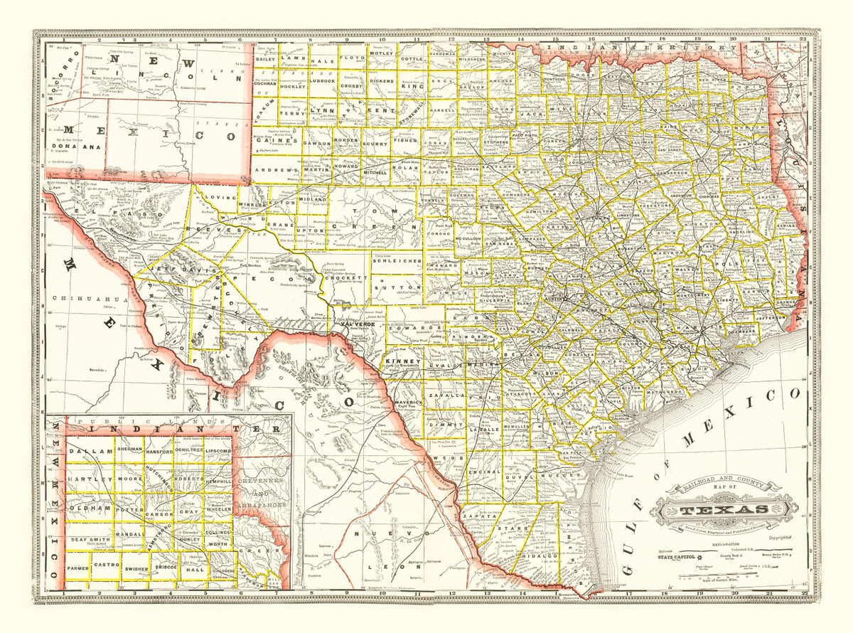 Preview of Vintage Railroad Map of Texas 1888