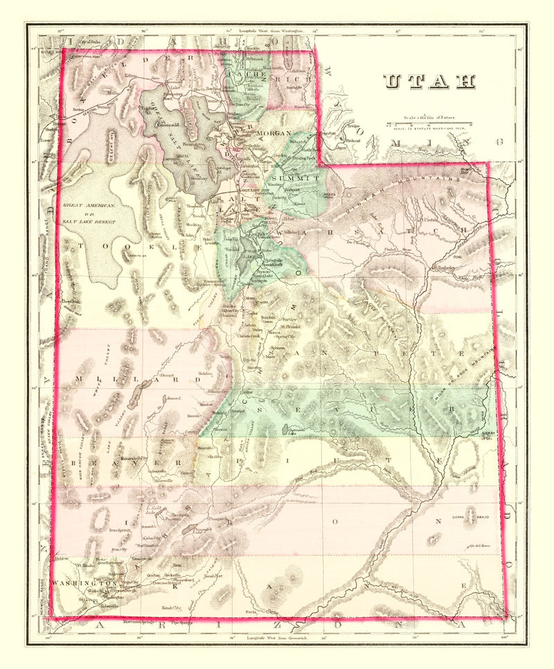 Size comparison using Vintage Map of Utah 1876