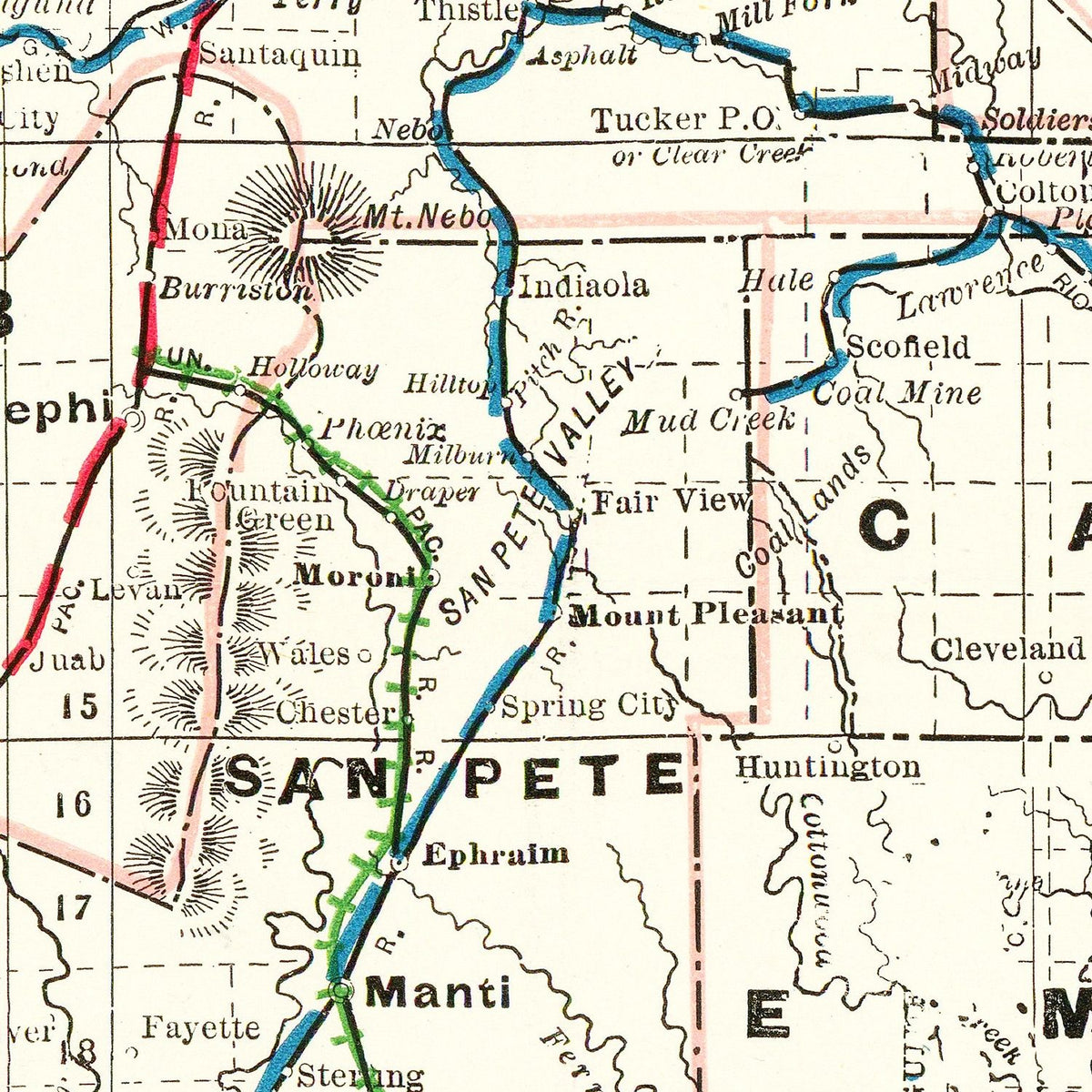 Restored historic details from the 1895 state map of County, Utah
