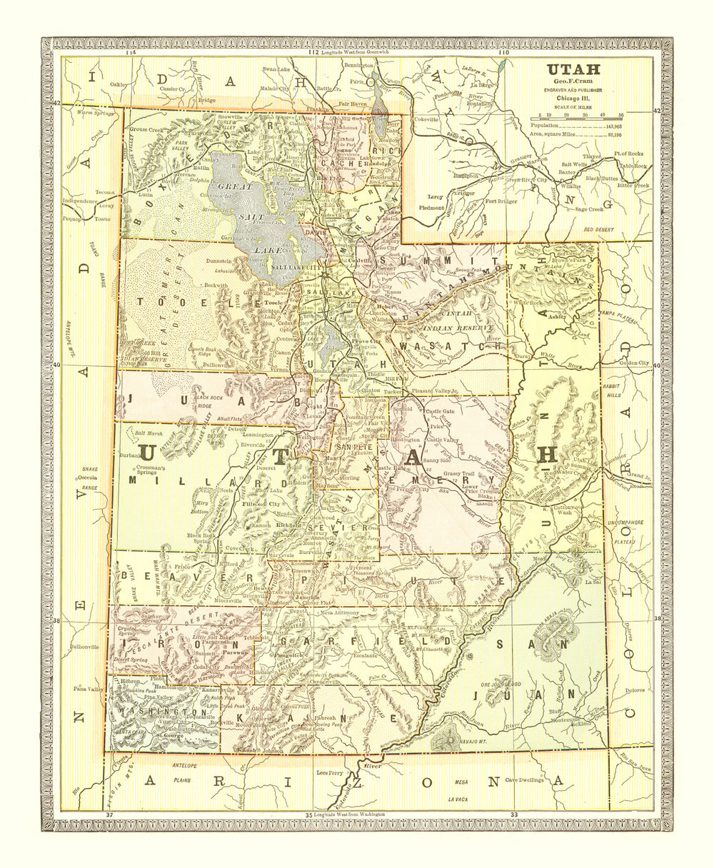 Vintage Map of Utah 1899 print style example