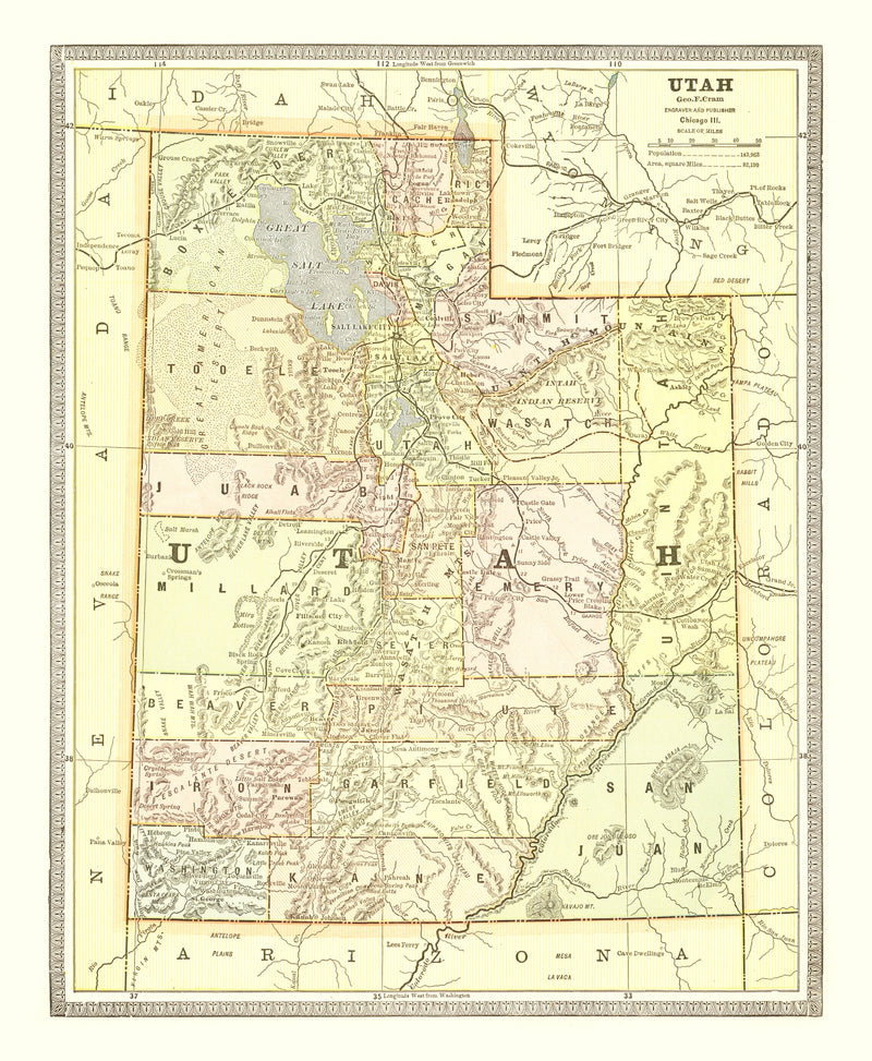 Size comparison using Vintage Map of Utah 1899