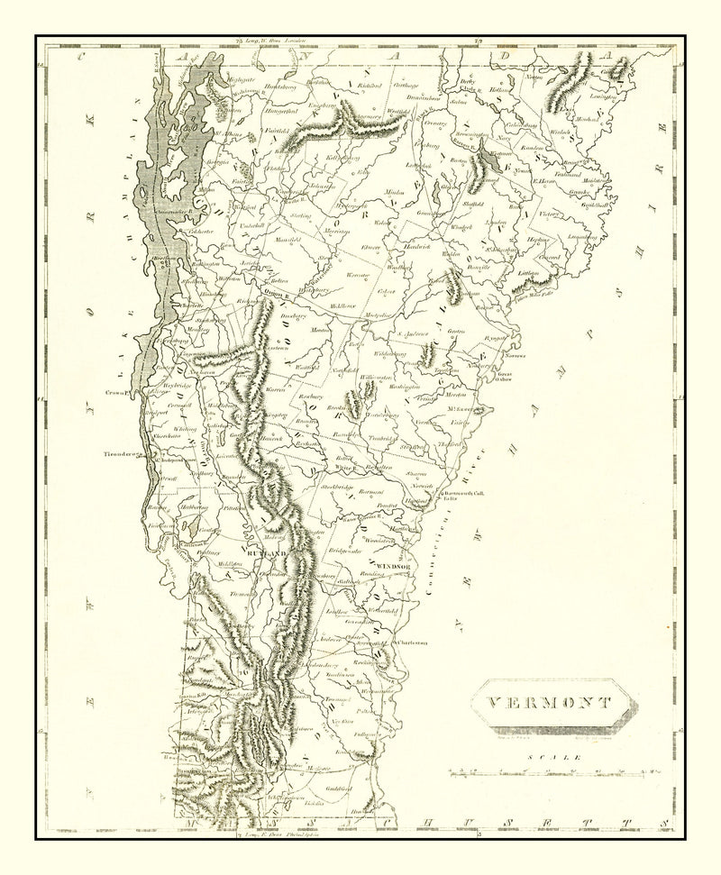 Size comparison using Vintage Map of Vermont 1804