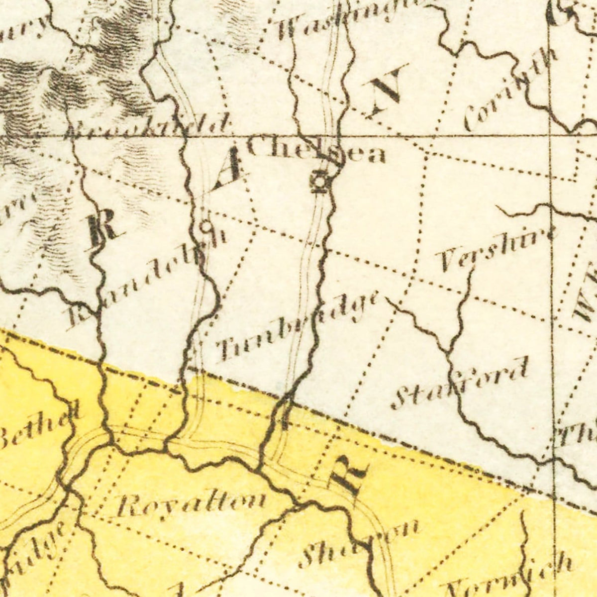 Restored historic details from the 1823 state map of County, Vermont