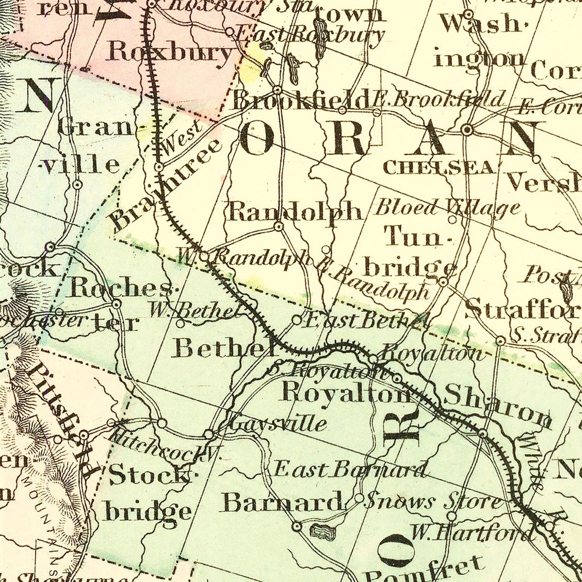 Restored historic details from the 1855 state map of County, Vermont