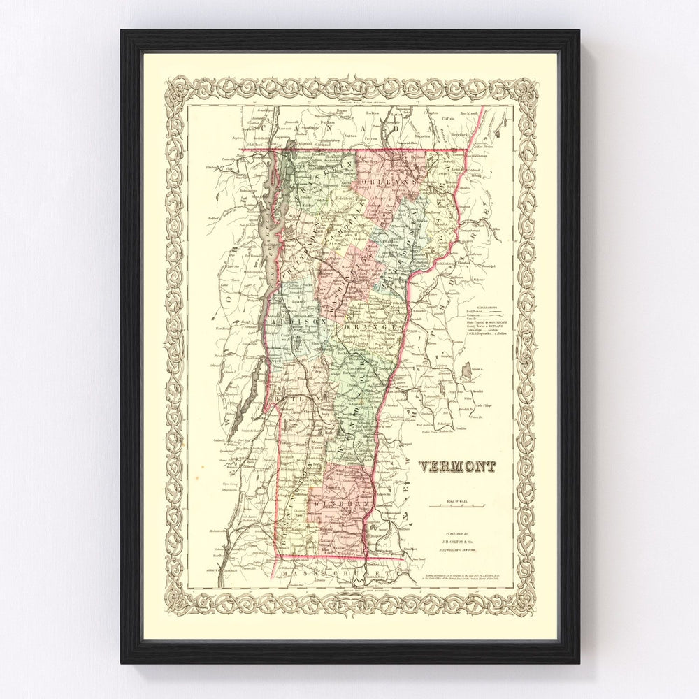 Vermont Vintage Map 1855
