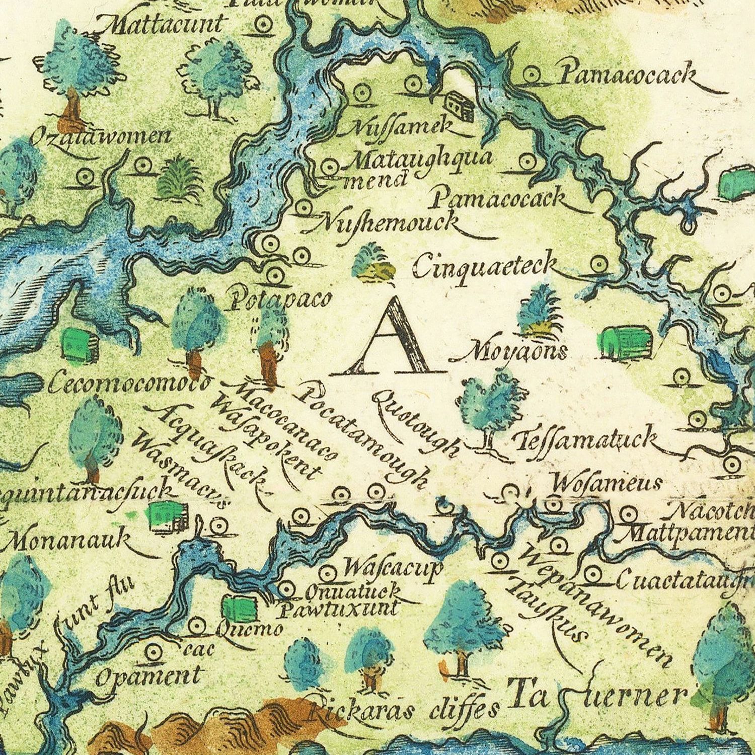 Restored historic details from the 1612 state map of County, Virginia