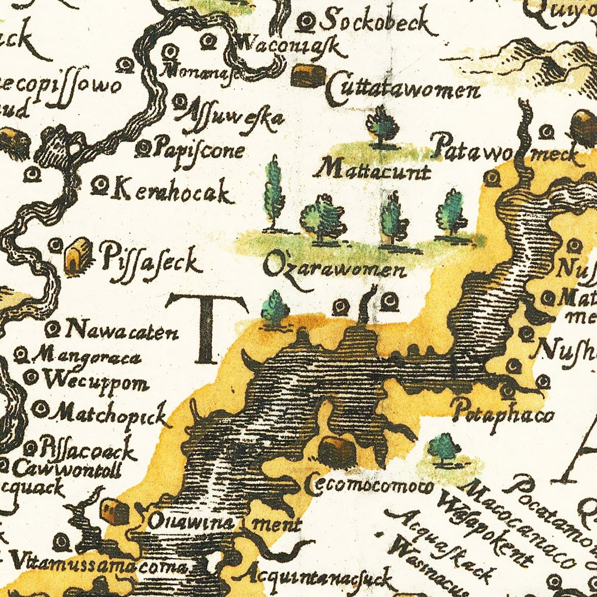 Restored historic details from the 1627 state map of County, Virginia