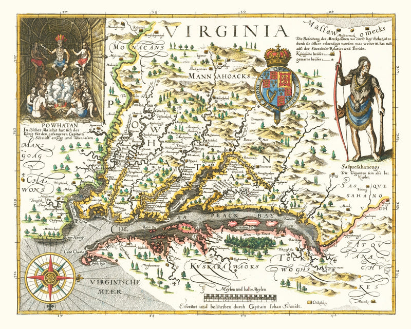 Size comparison using Vintage Map of Virginia 1627
