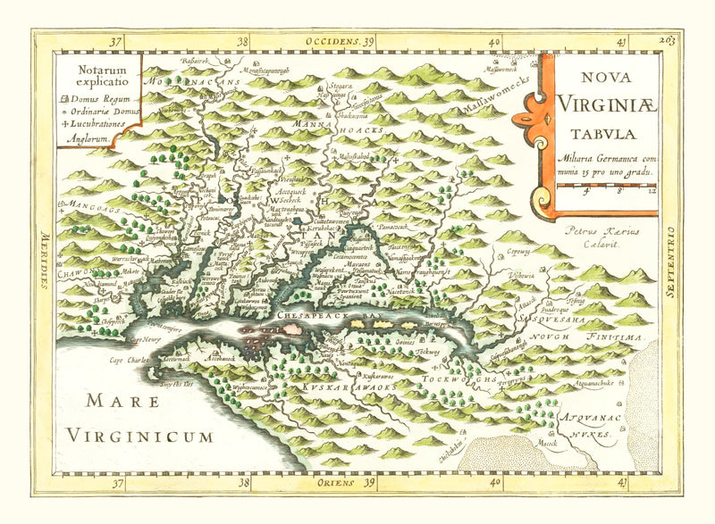 Size comparison using Vintage Map of Virginia 1630