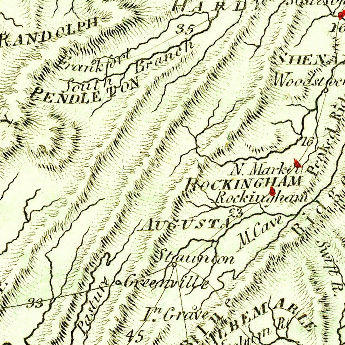 Restored historic details from the 1804 state map of County, Virginia