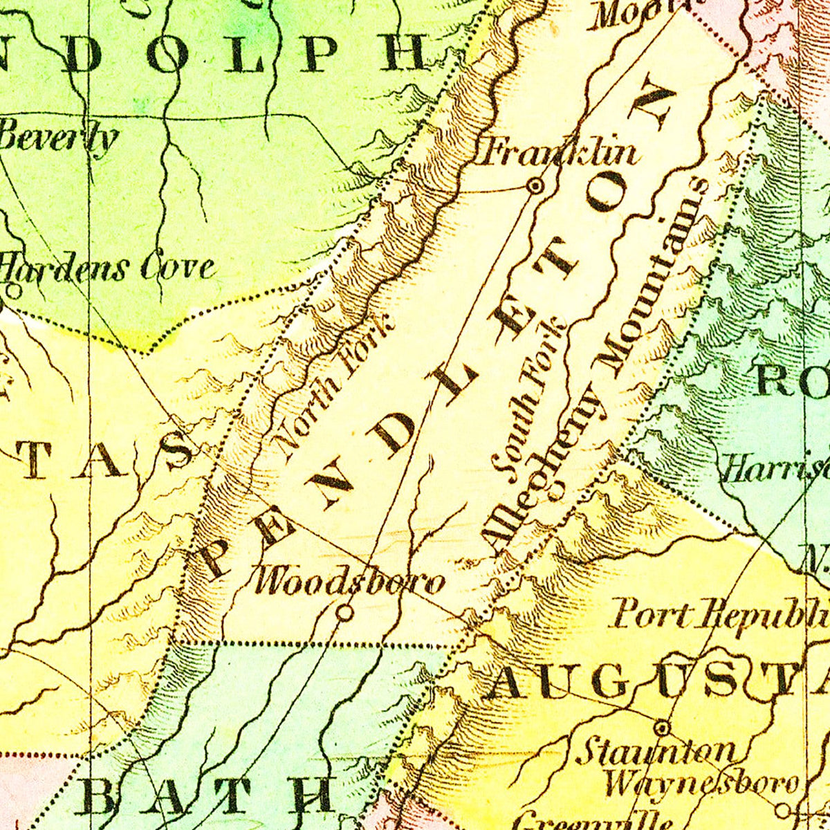 Restored historic details from the 1824 state map of County, Virginia