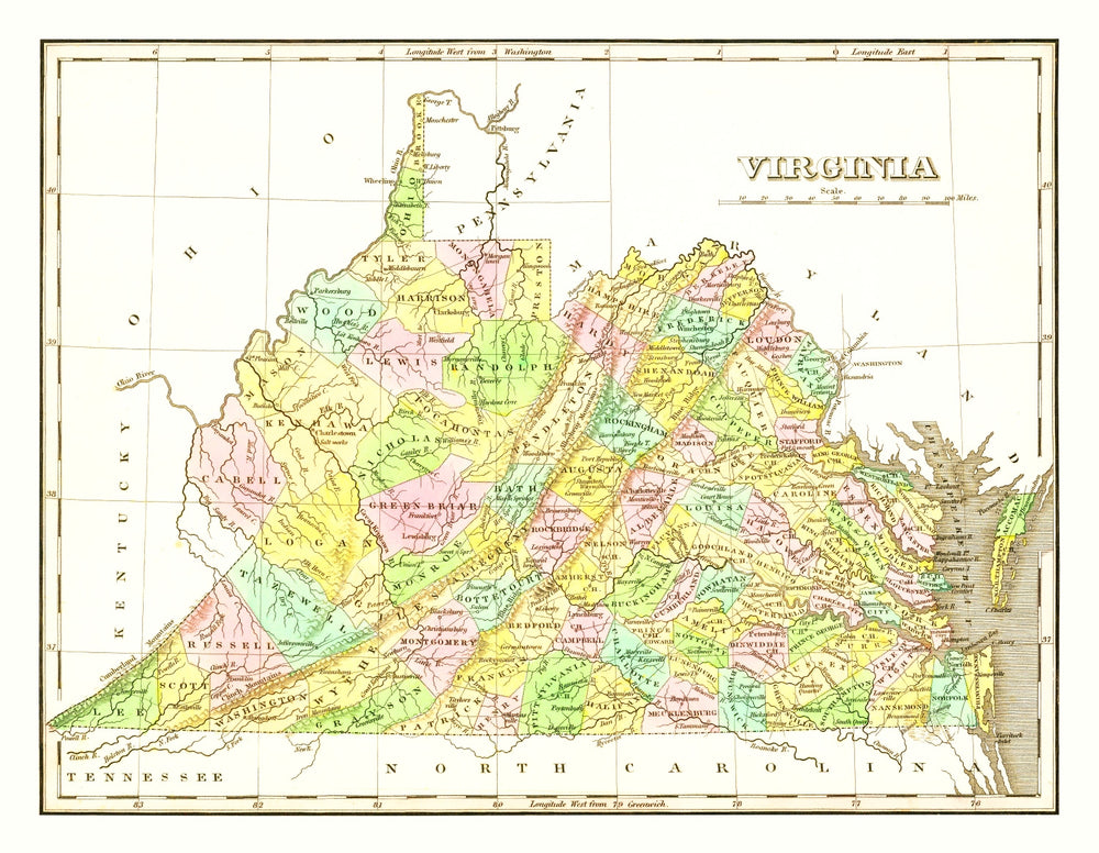 Vintage Map of Virginia 1824 print style example