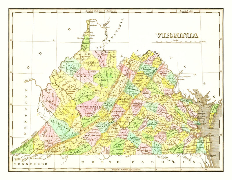 Size comparison using Vintage Map of Virginia 1824