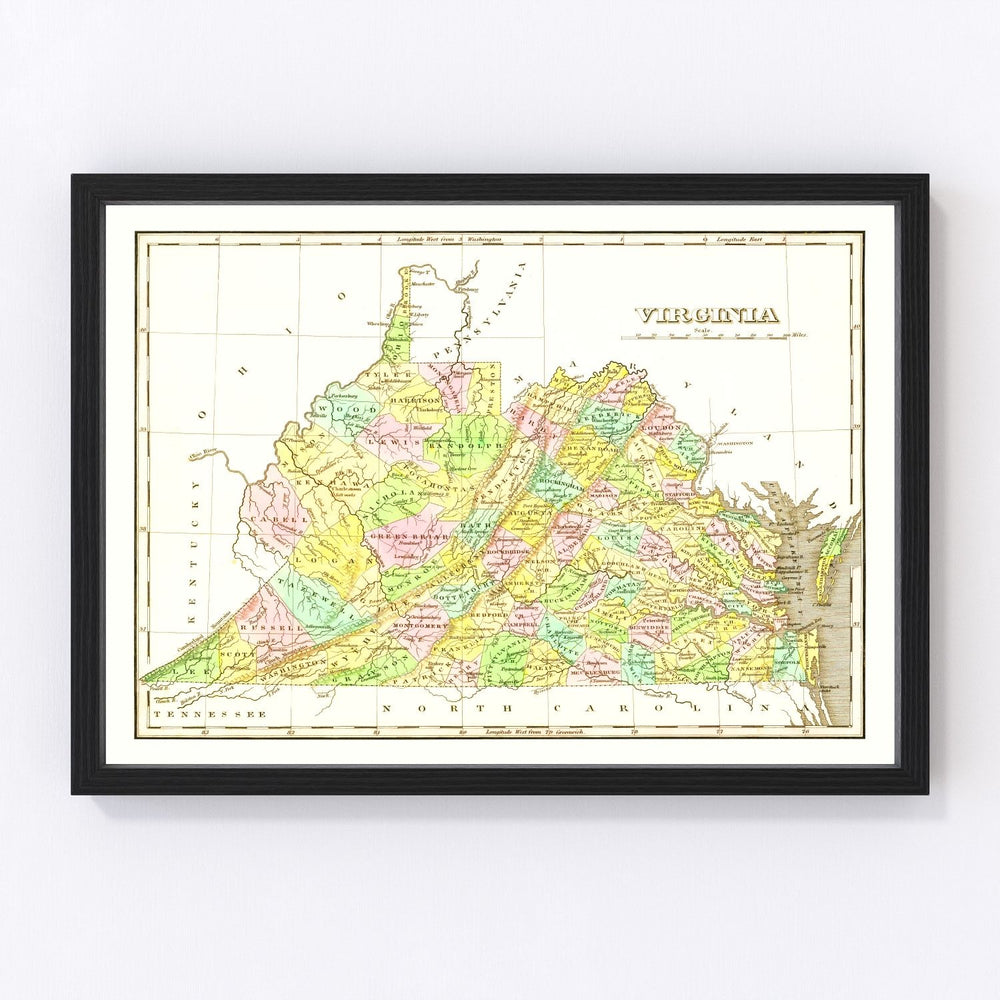 Virginia Vintage Map 1824