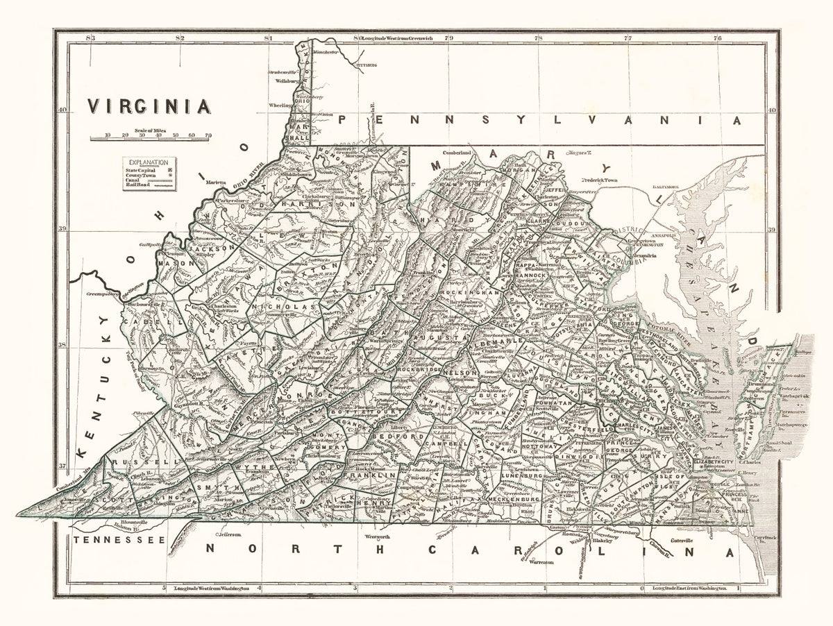 Preview of Vintage Map of Virginia 1842