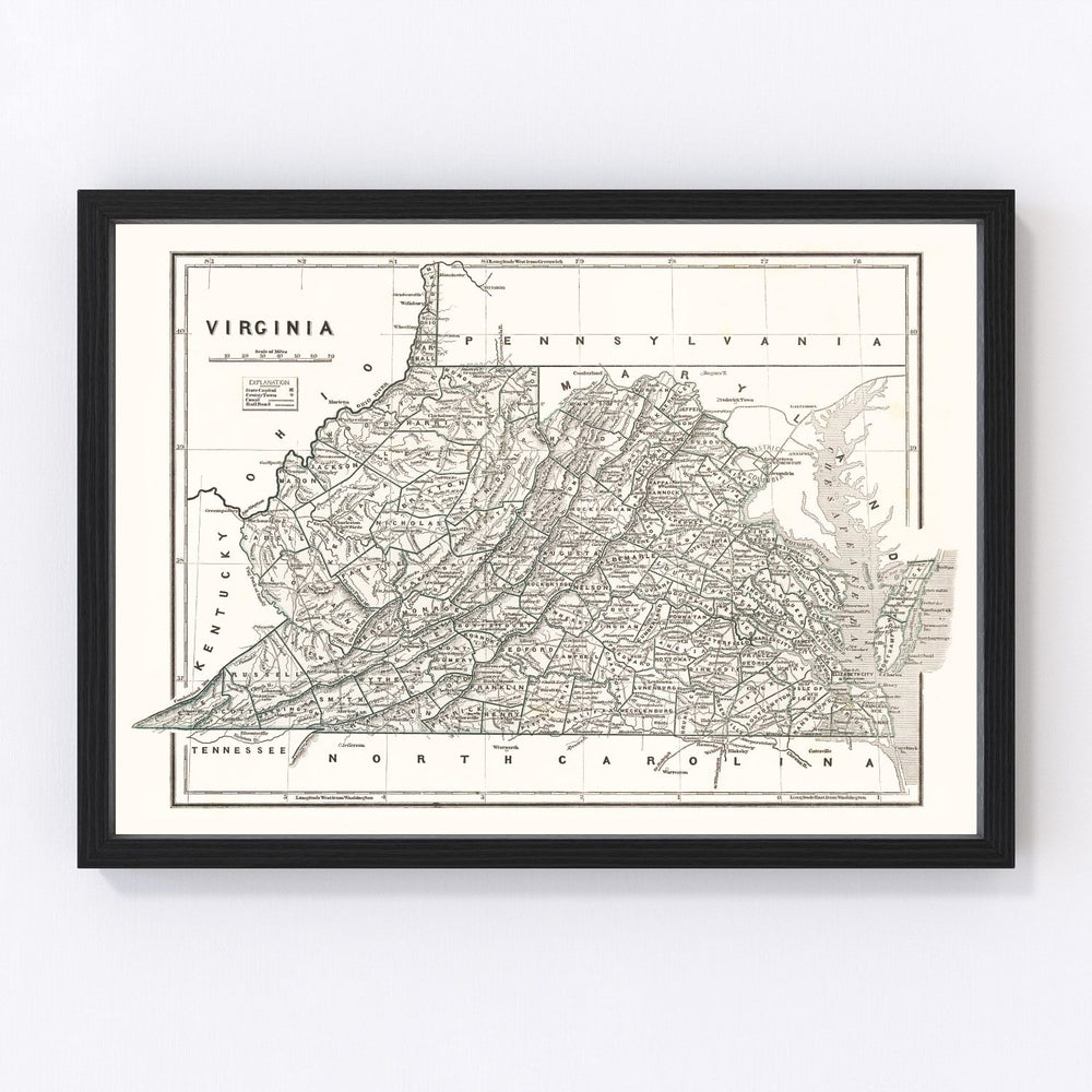 Virginia Vintage Map 1842