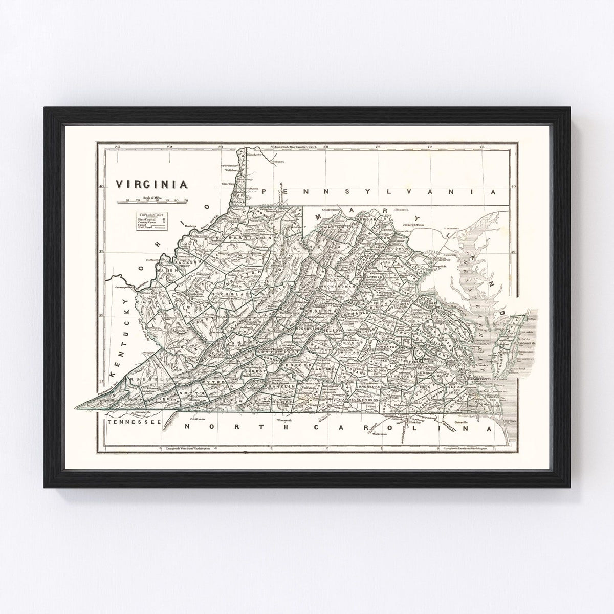 Virginia Vintage Map 1842