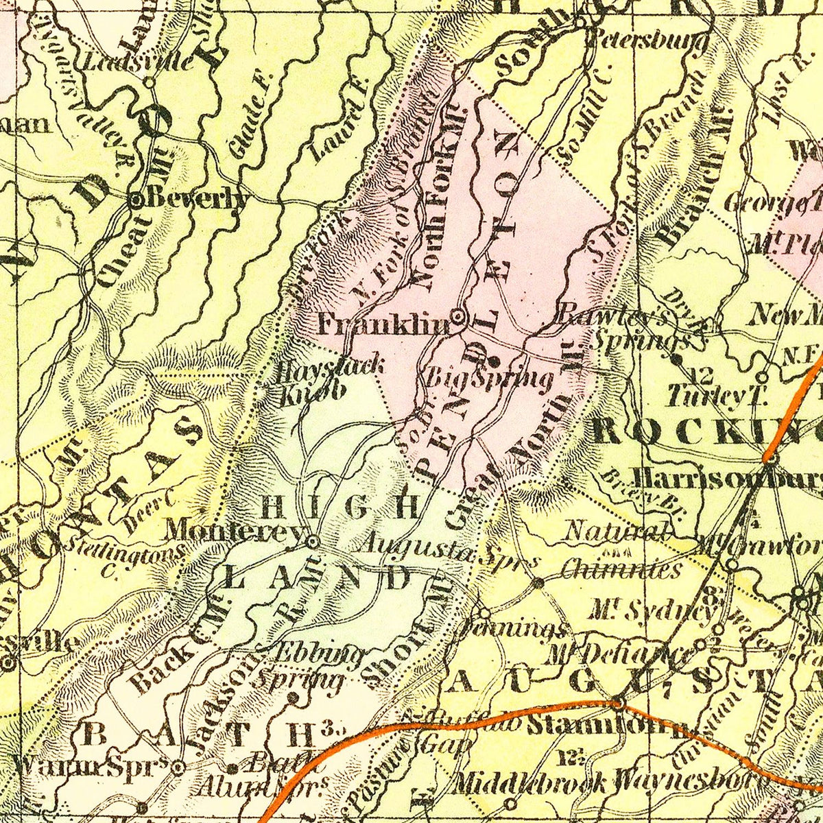 Restored historic details from the 1854 state map of County, Virginia
