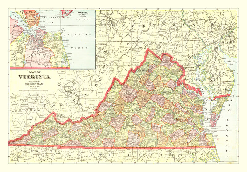 Size comparison using Vintage Map of Virginia 1908